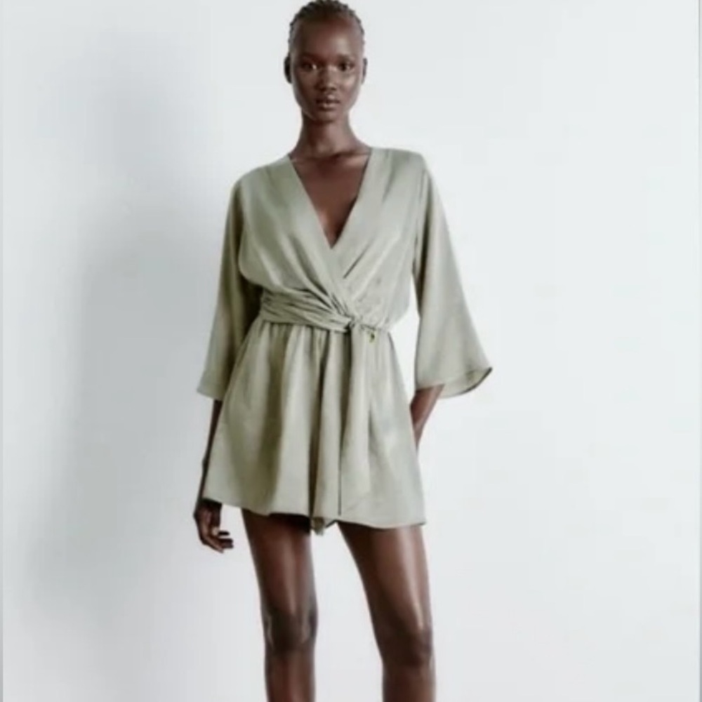 Zara Olive Green Wrap Jumpsuit